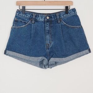 Abercrombie & Fitch Annie High Rise Shorts 28/6 Blue Denim Cuffed Pleated Retro